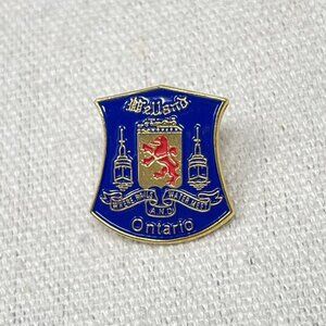Welland Ontario Lapel Pin Blue Enamel Metal Gold-Tone Pinback Canada Collectible